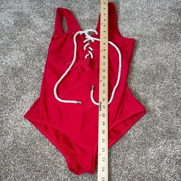 Jones New York swimsuit one piece red nautical rope tie front SZ SM baywatch - Picture 5 of 7